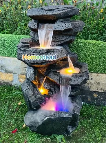 Tendence Decor Outdoor Rock Water Feature with LED Lights, Decorative Rock Design, Multiple Room Use Water Fountain Big Size Fiber 3.5 feet