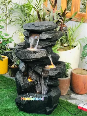 Tendence Decor Outdoor Rock Water Feature with LED Lights, Decorative Rock Design, Multiple Room Use Water Fountain Big Size Fiber 3.5 feet