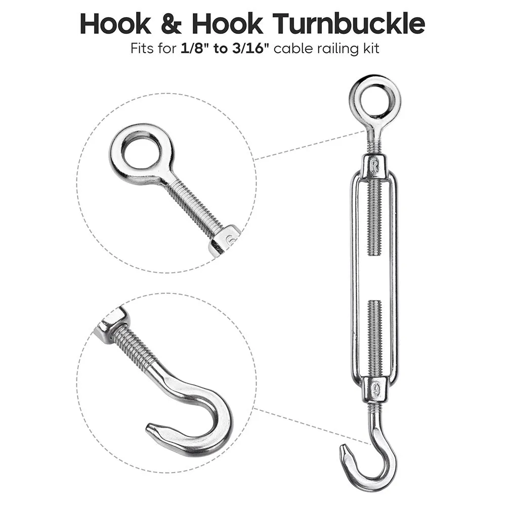 TheLAShop M6 Hook & Eye Turnbuckle 6pcs Duty Wire Rope Tension