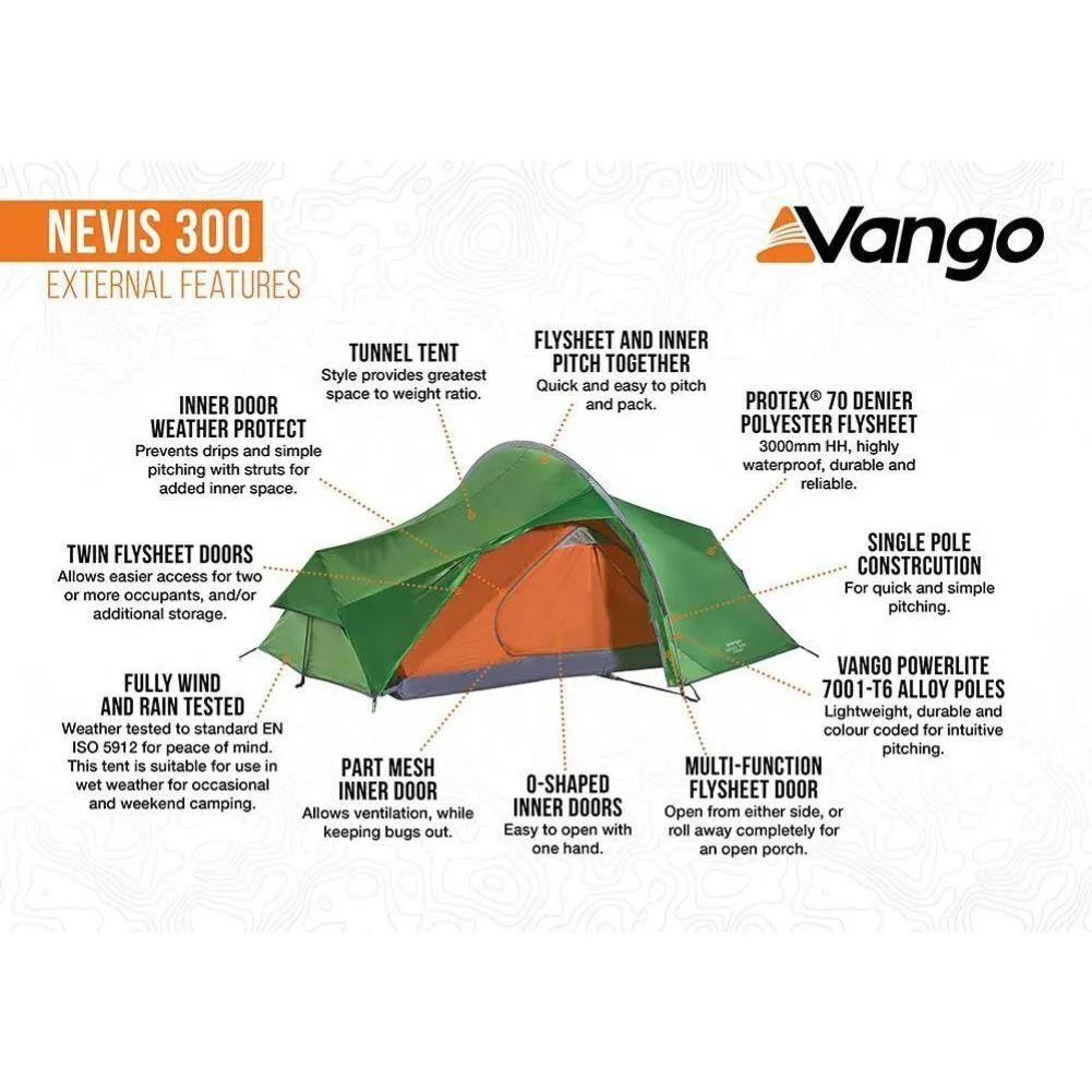 Vango Nevis 300 Tent - 3 Person Tent (Pamir Green)